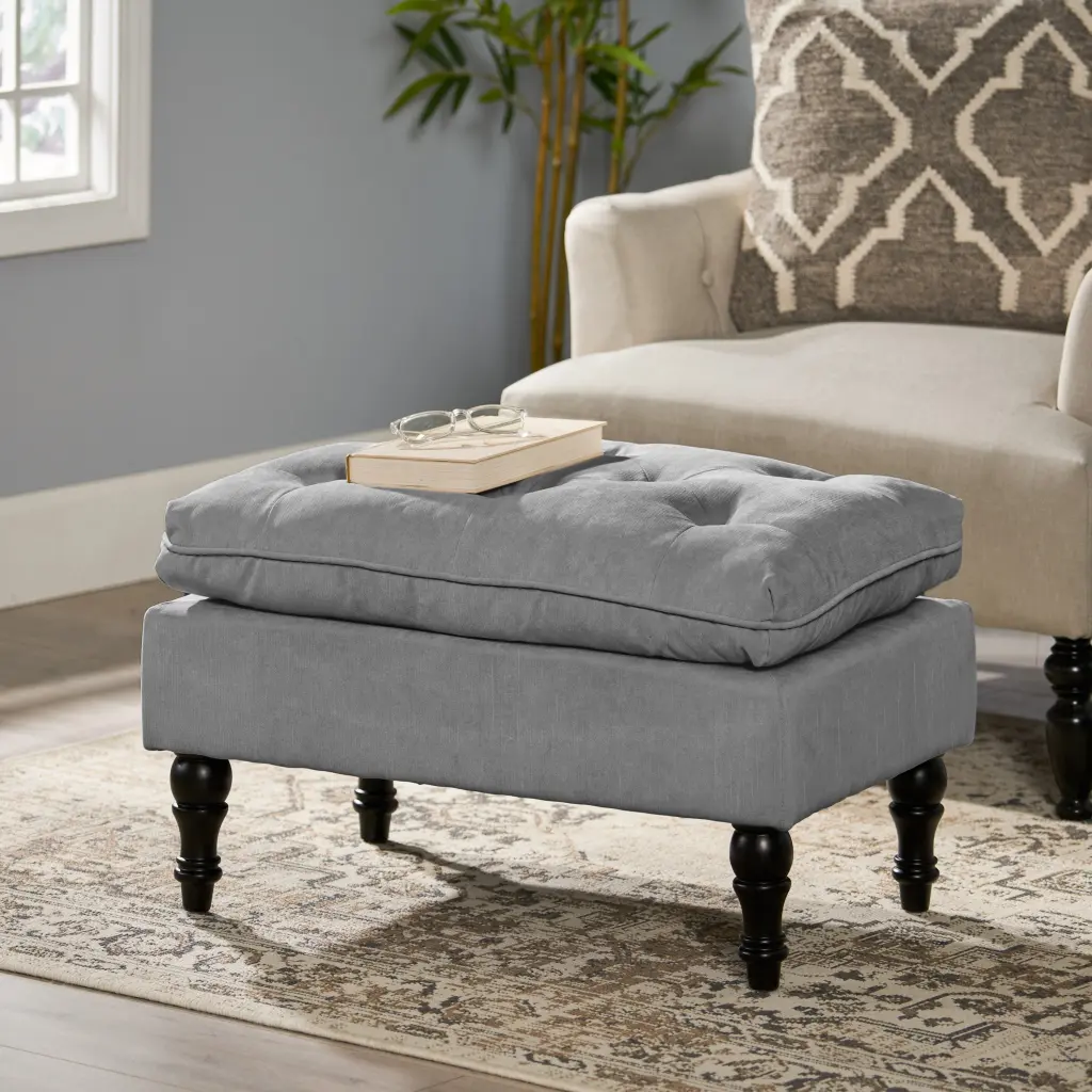 Lofton Pillow Top Ottoman Gray Fabric Storage Footrest Living Room nh-an