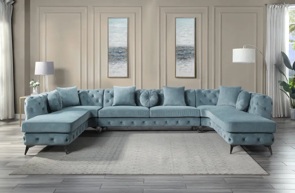 Zerah Sectional Sofa 7 Pillows Deep Green Fabric acme onsite store