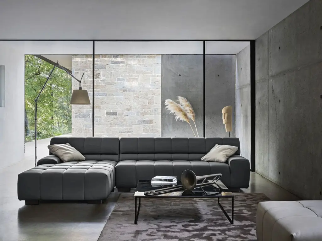 125.98 Inch Sectional Sofa Dark Grey Fabric Large Living Room Sofa justone interior