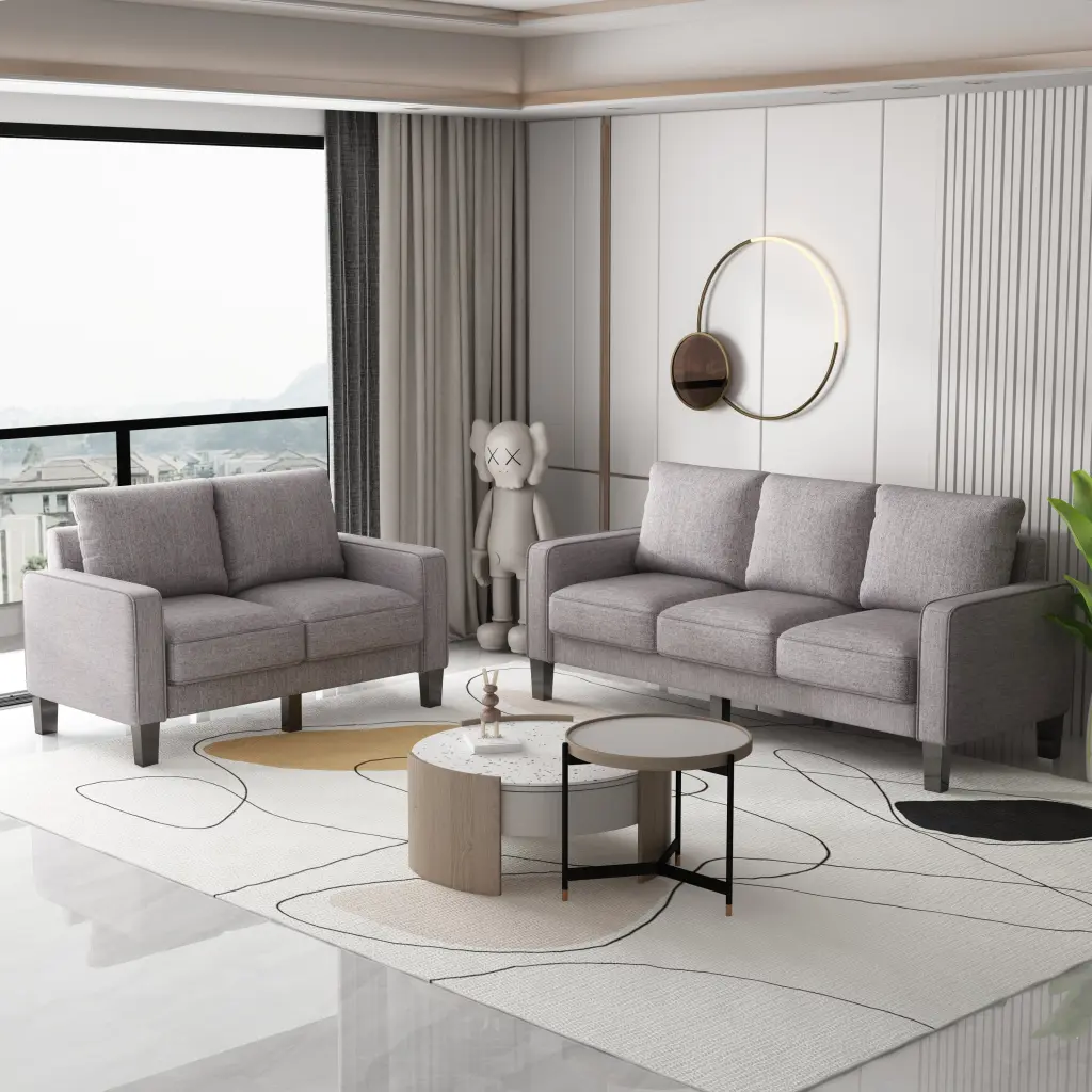 Modern Living Room Sofa Light Grey Fabric 2 3 Seat Comfortable Contemporary Couch hdf store
