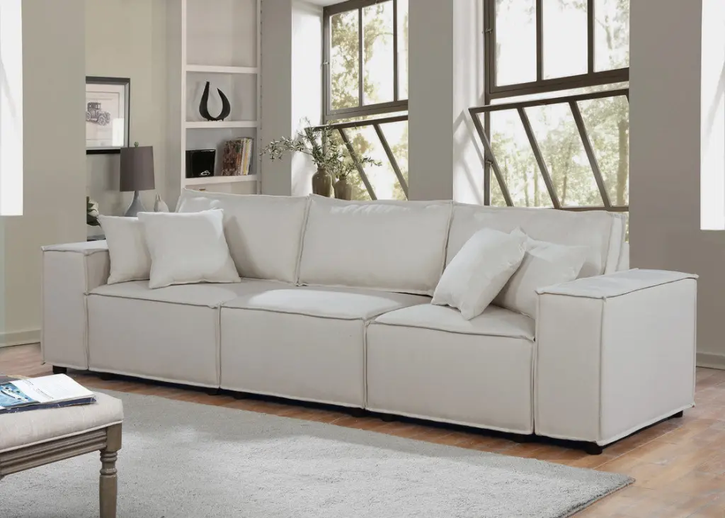 Annabel 104 Inch Sofa Beige Linen Fabric Large Living Room Couch lilola home