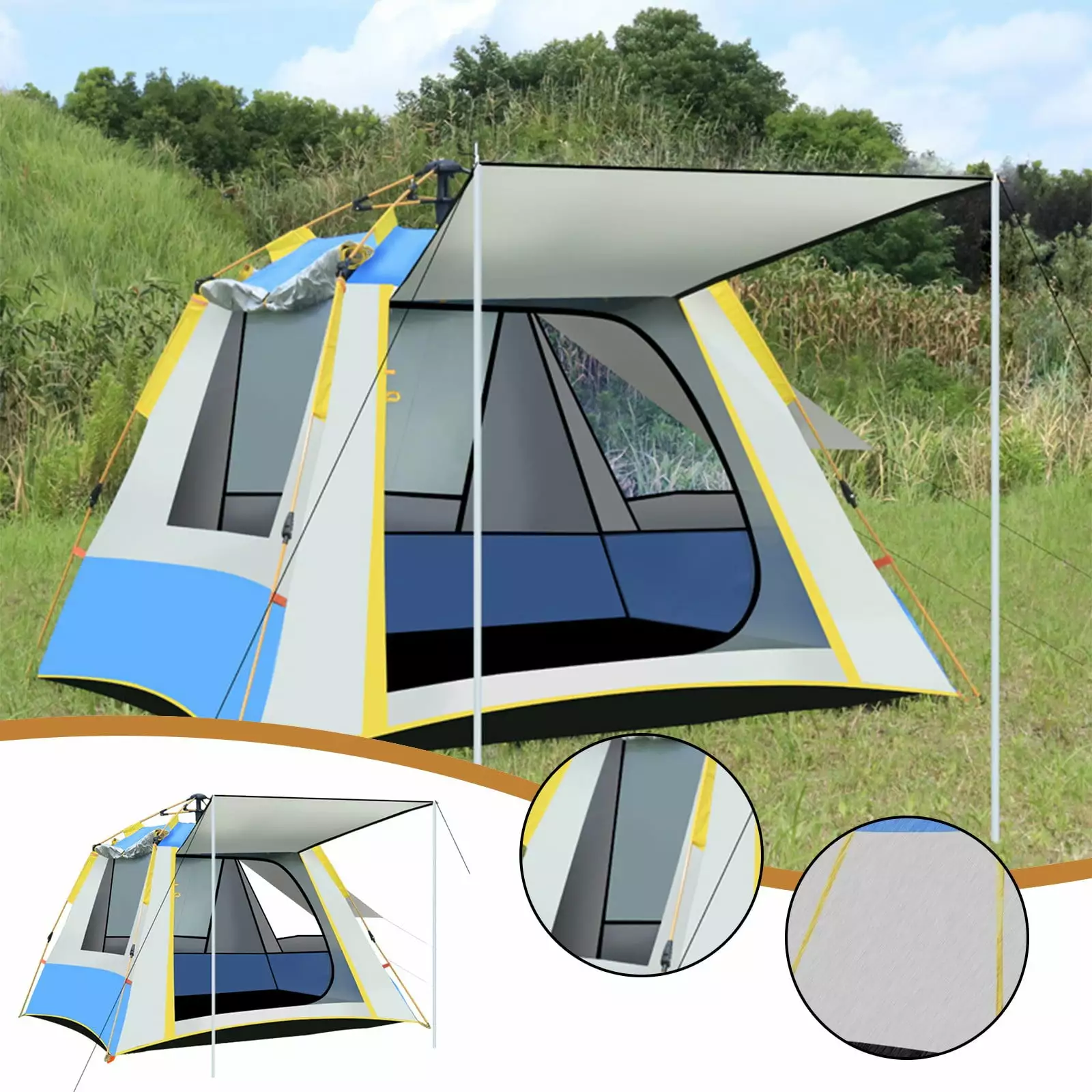 Automatic Outdoor Tent 2-3 People Rainproof Thickened Camping Tent Door and Three Windows Free