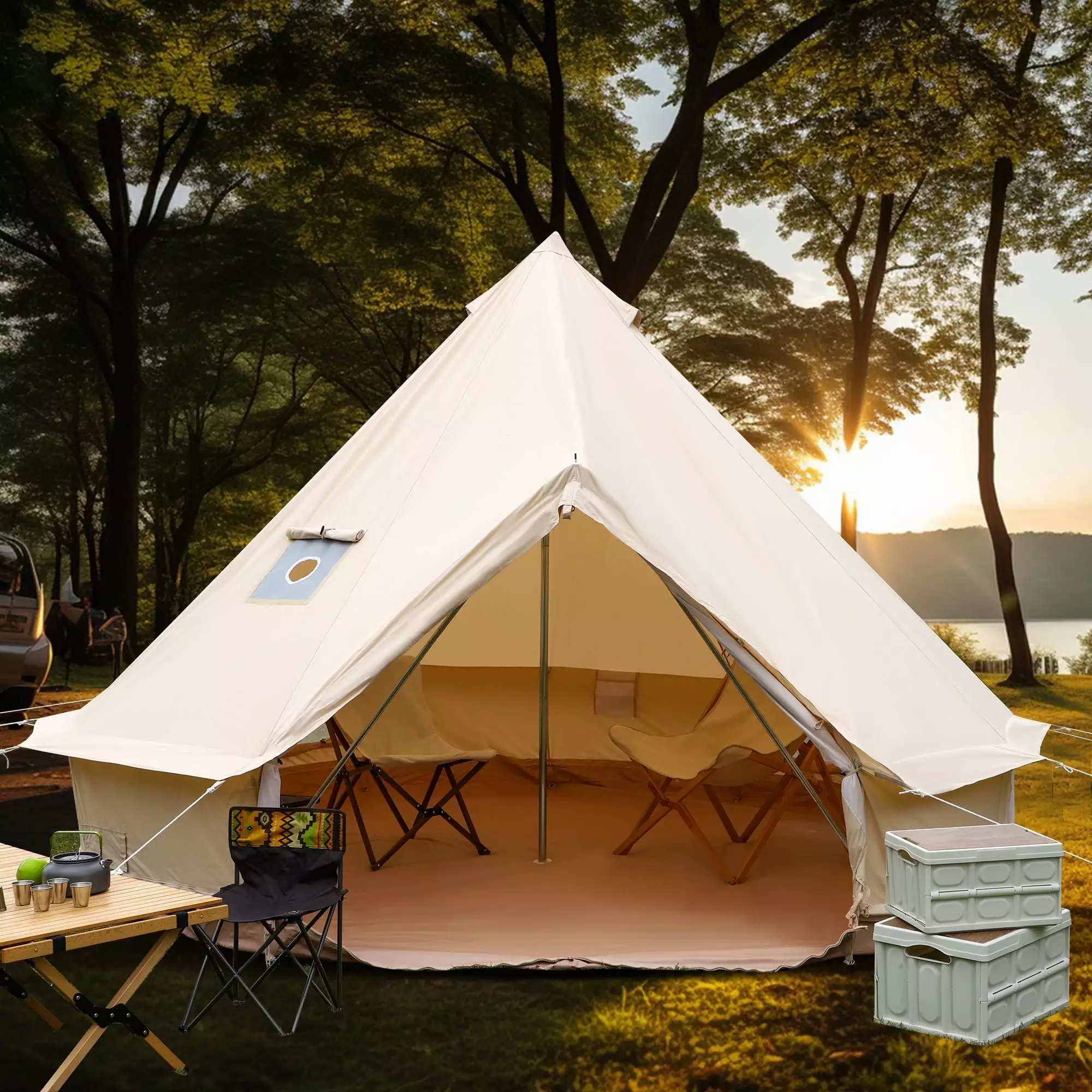 Cotton Canvas Bell Tent Stove Jack 4 Season Family Glamping Camping Tent Removable Floor