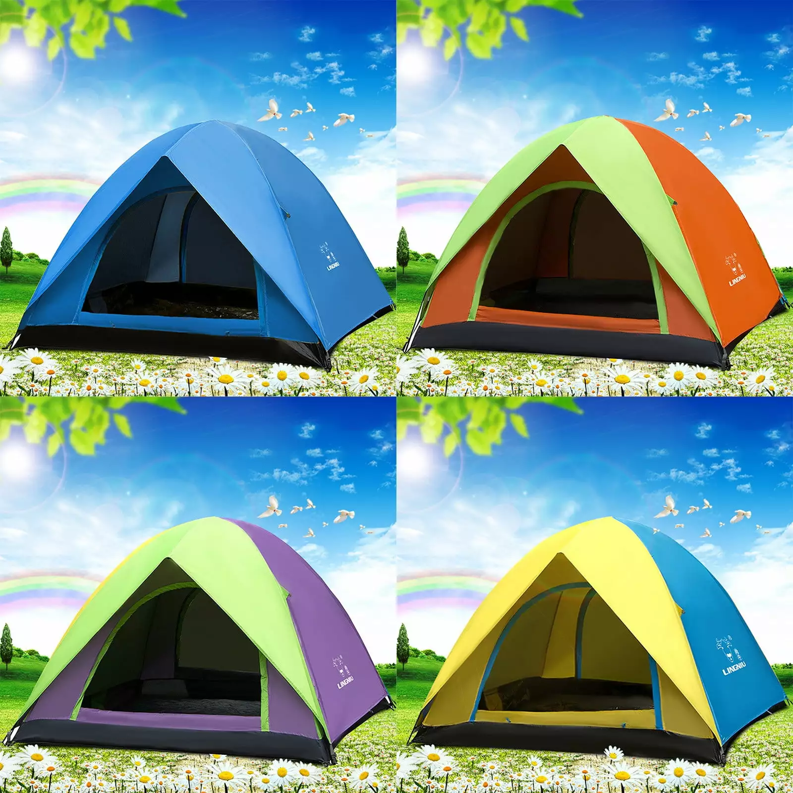Double Tent Camping Tent 3-4 People Outdoor Beach Rain Proof Fishing Easy Setup Shelter