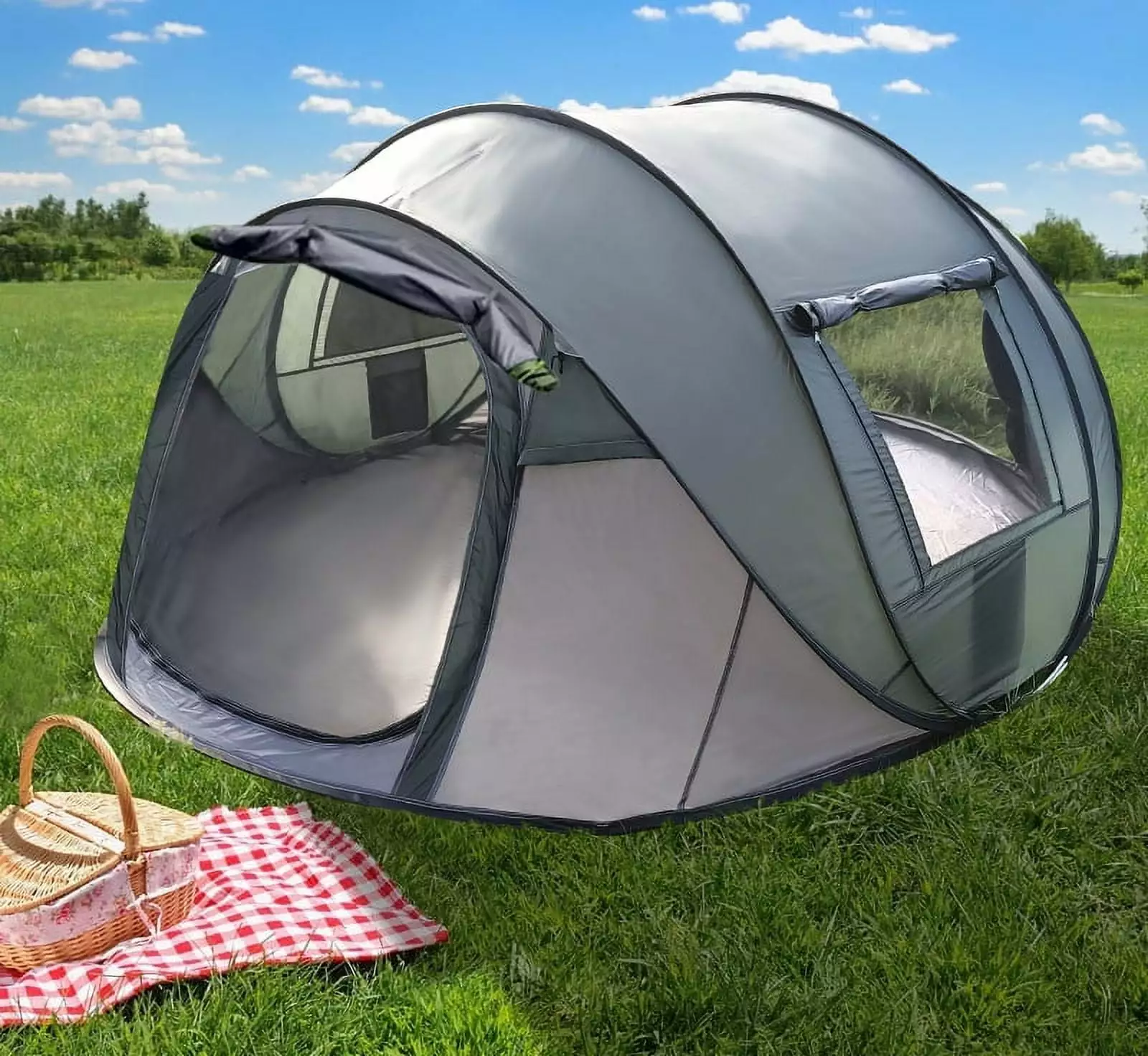 Fiuion Pop Up Tent 4 Person Waterproof Camping Tent Vestibule Automatic Setup Instant Family Tent