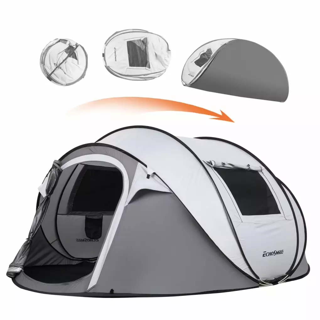 4 Person Outdoor Camping Tent 2 Doors 2 Side Mesh Windows Weatherproof Family Tent