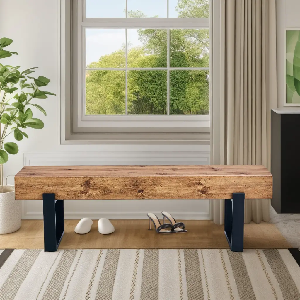 59 Inch Dining Bench Farmhouse Style Indoor Kitchen Table Bench Bed Bench rnb
