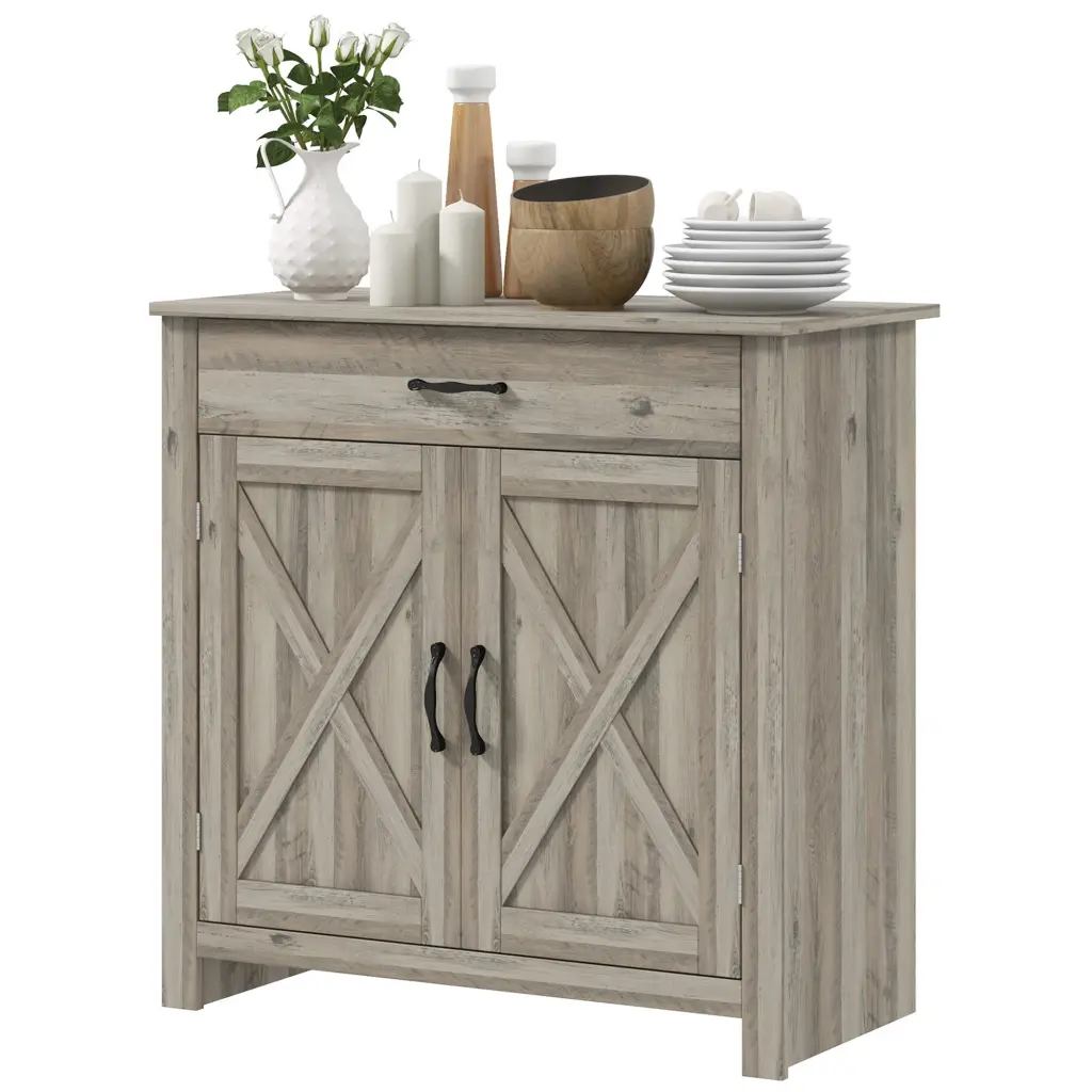 Homcom Farmhouse Sideboard Buffet Cabinet Barn Door Coffee Bar aosom business