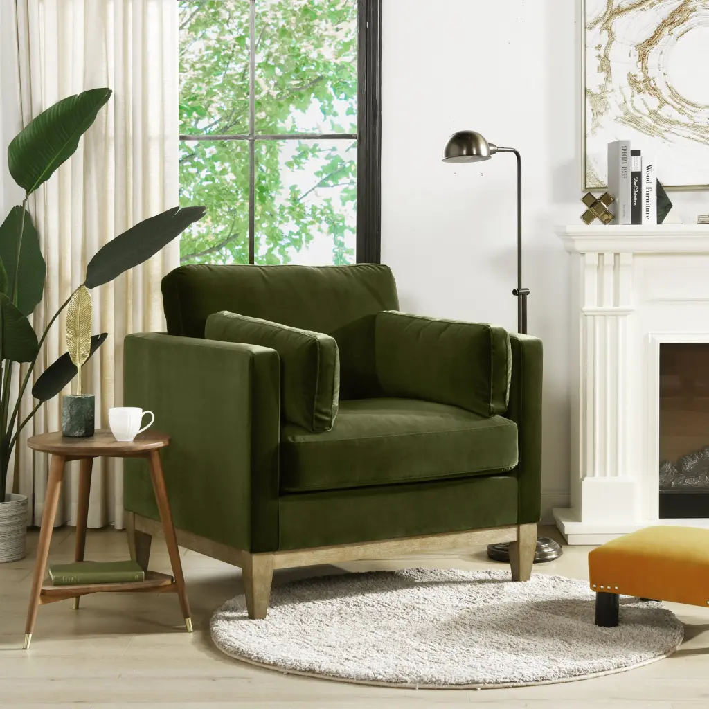 Knox 36 Inch Modern Farmhouse Arm Chair Olive Green Velvet Comfort jennifer taylor home