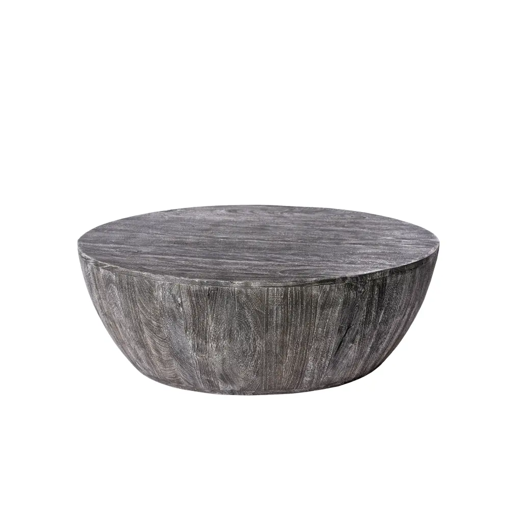 DeeHome Arthur 36 Inch Farmhouse Round Drum Coffee Table Mango Wood