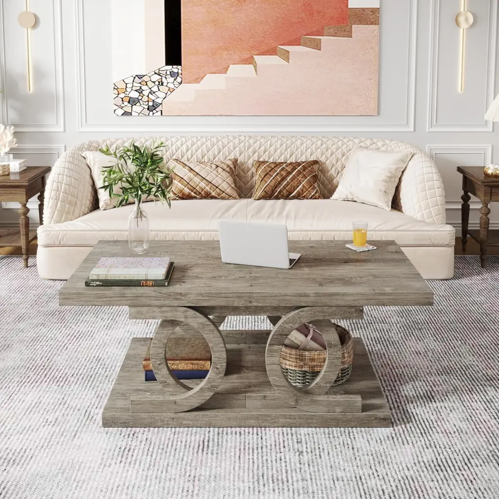 Tribesigns 47 Inch Farmhouse Wood Coffee Table Living Room Gray