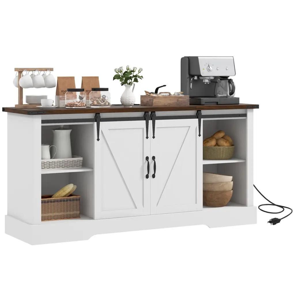 Homcom Sideboard Buffet Cabinet Charging Station 59 Inch Farmhouse Style aosom business