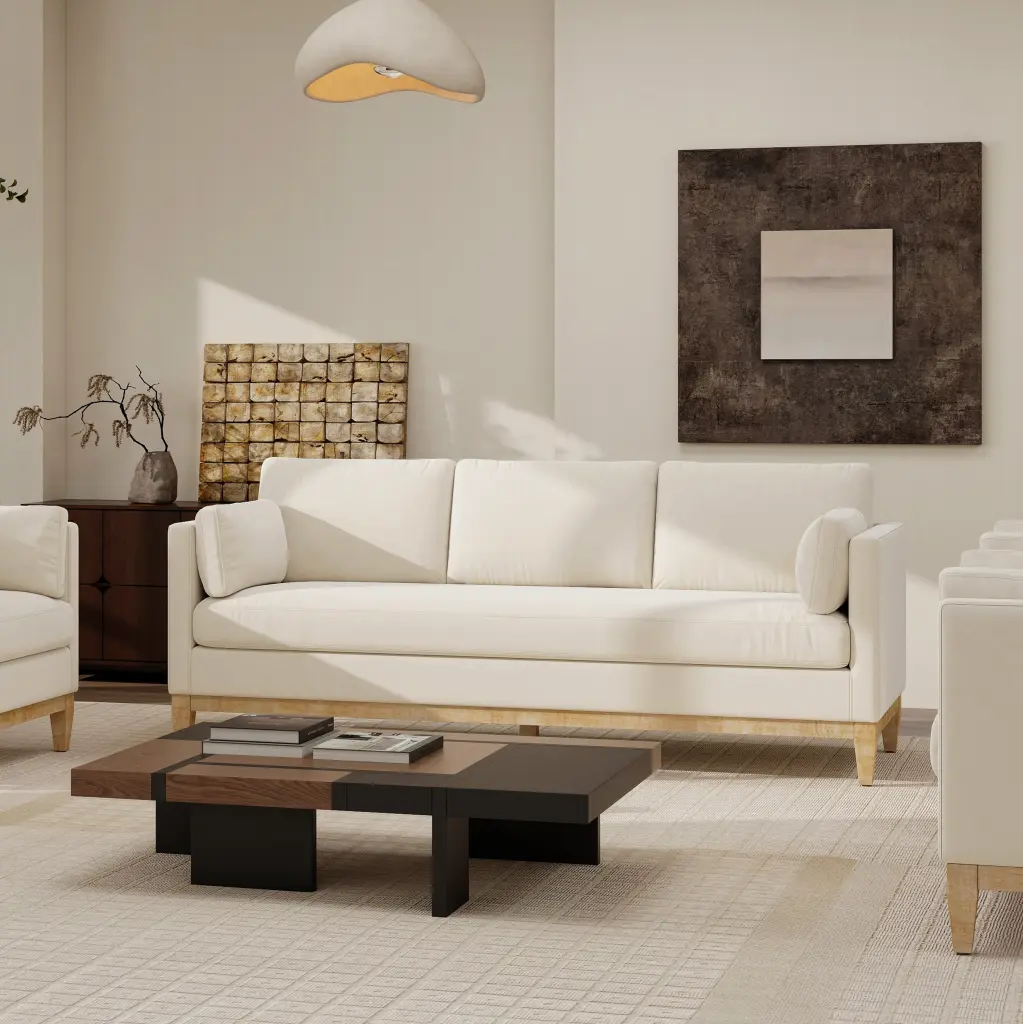 Knox 84 Inch Modern Farmhouse Sofa French Beige Performance Velvet jennifer taylor home