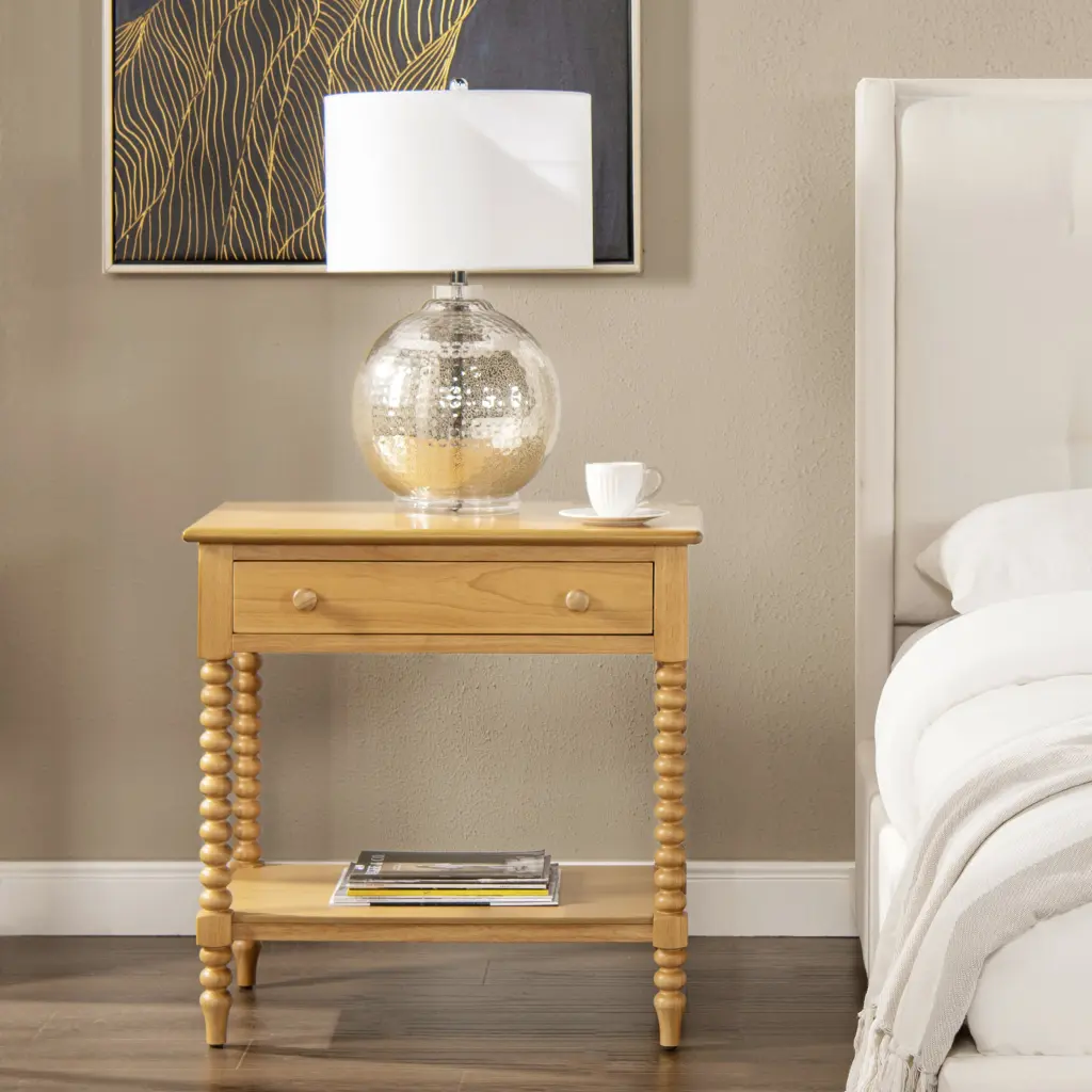 Easton 28 Inch Modern Farmhouse Turned 1 Drawer Storage Side Table Shelf jennifer taylor home