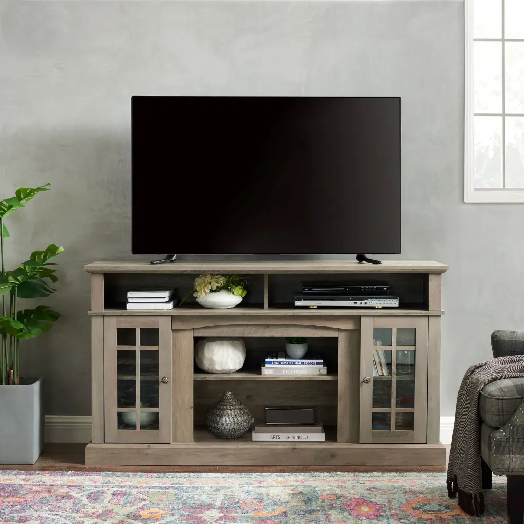 Modern Farmhouse Gray Wash TV Stand TVs up to 65 Inches Storage Cabinet Pregoods shop