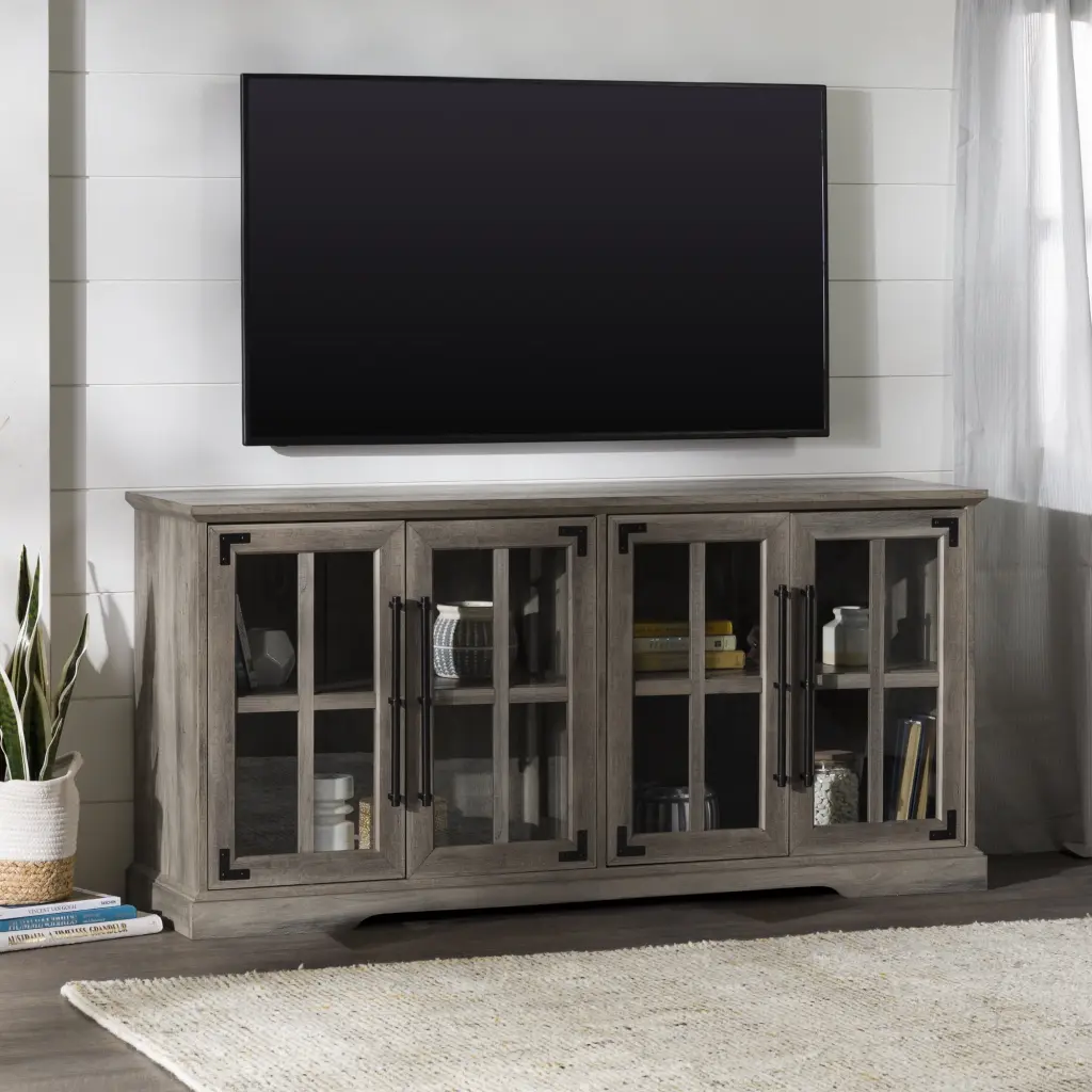 Walker Edison Farmhouse 4-Door TV Stand TVs up to 65 Grey Wash