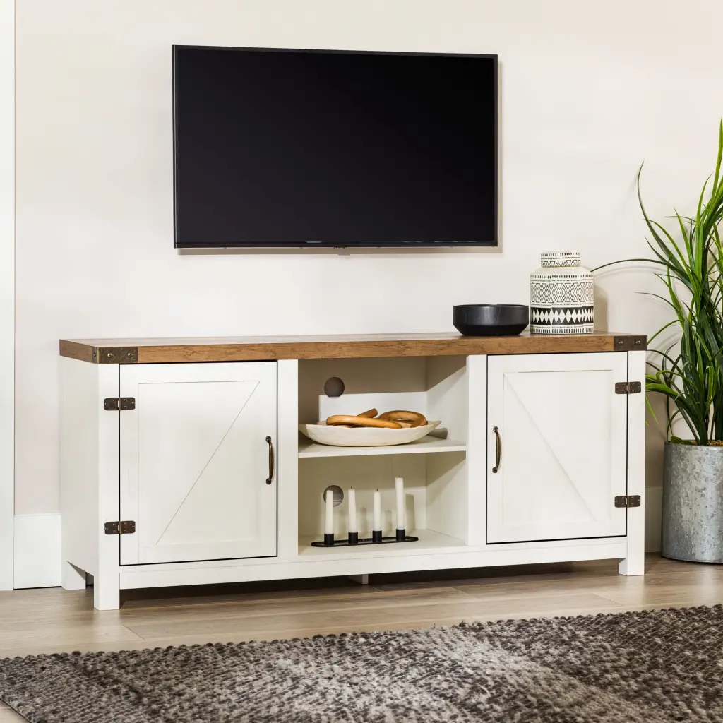 Walker Edison Modern Farmhouse Barn Door TV Stand TVs up to 65 White Barnwood