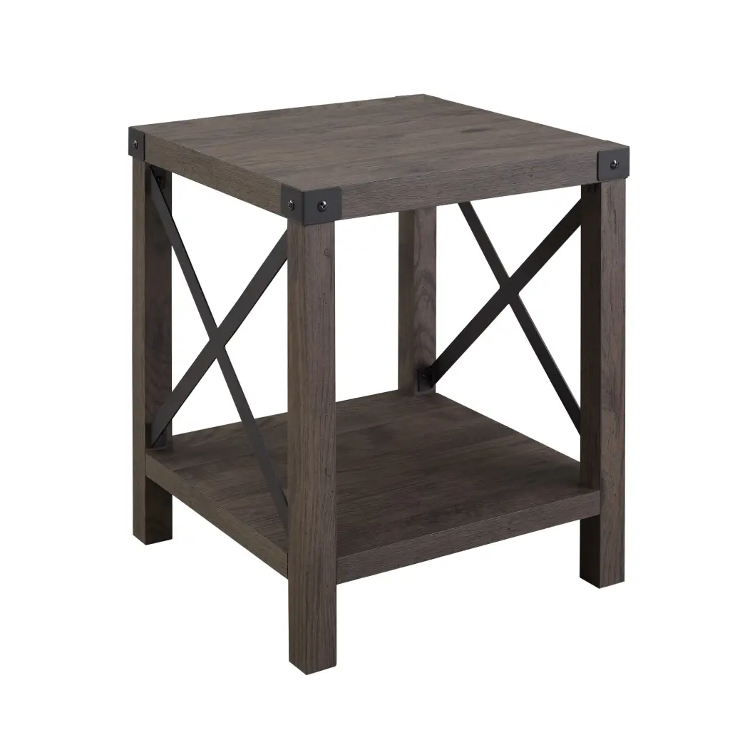 Farmhouse Metallic X Accent Table Lower Shelf Sable Grey MDF walker edison