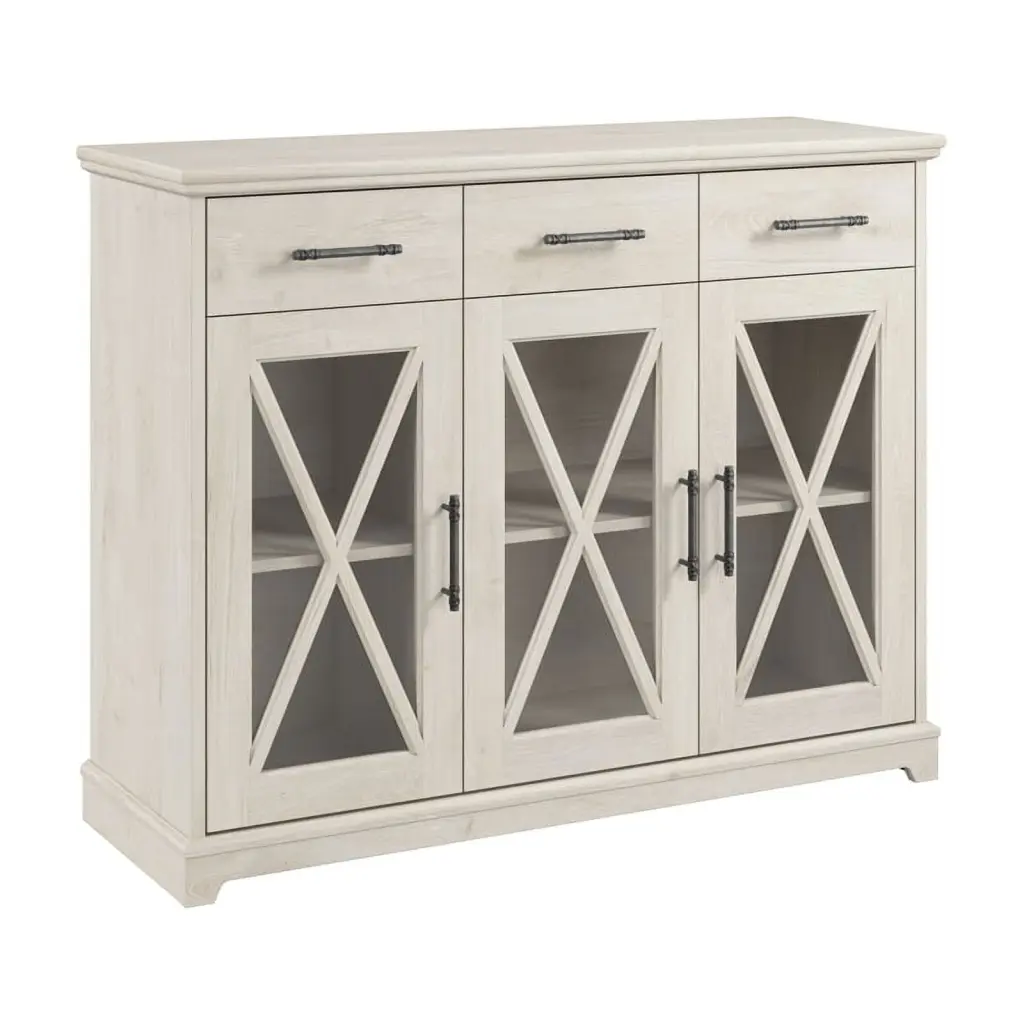 Bush Furniture Lennox 46W Farmhouse TV Stand 65 Inch TV Linen White Oak