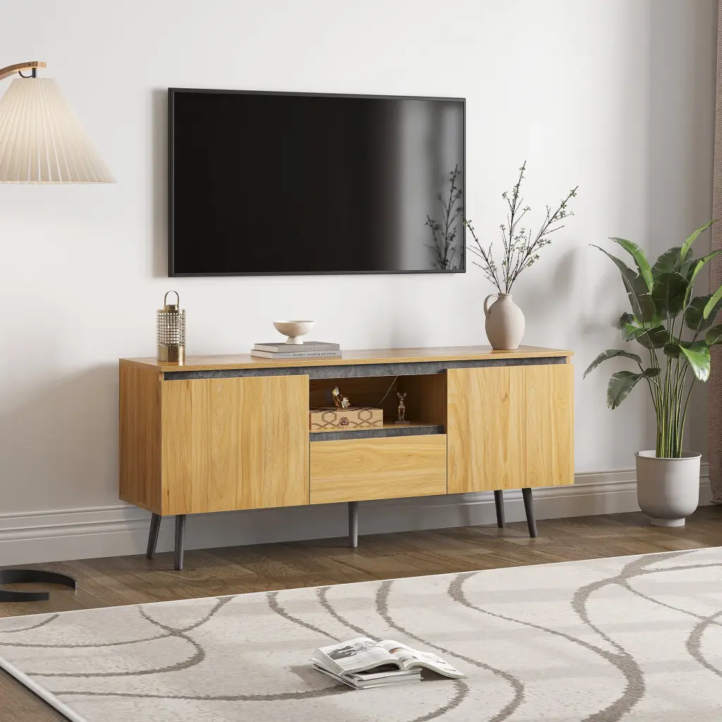 Dextrus Farmhouse TV Stand LED Lights TVs Up to 65 Inches