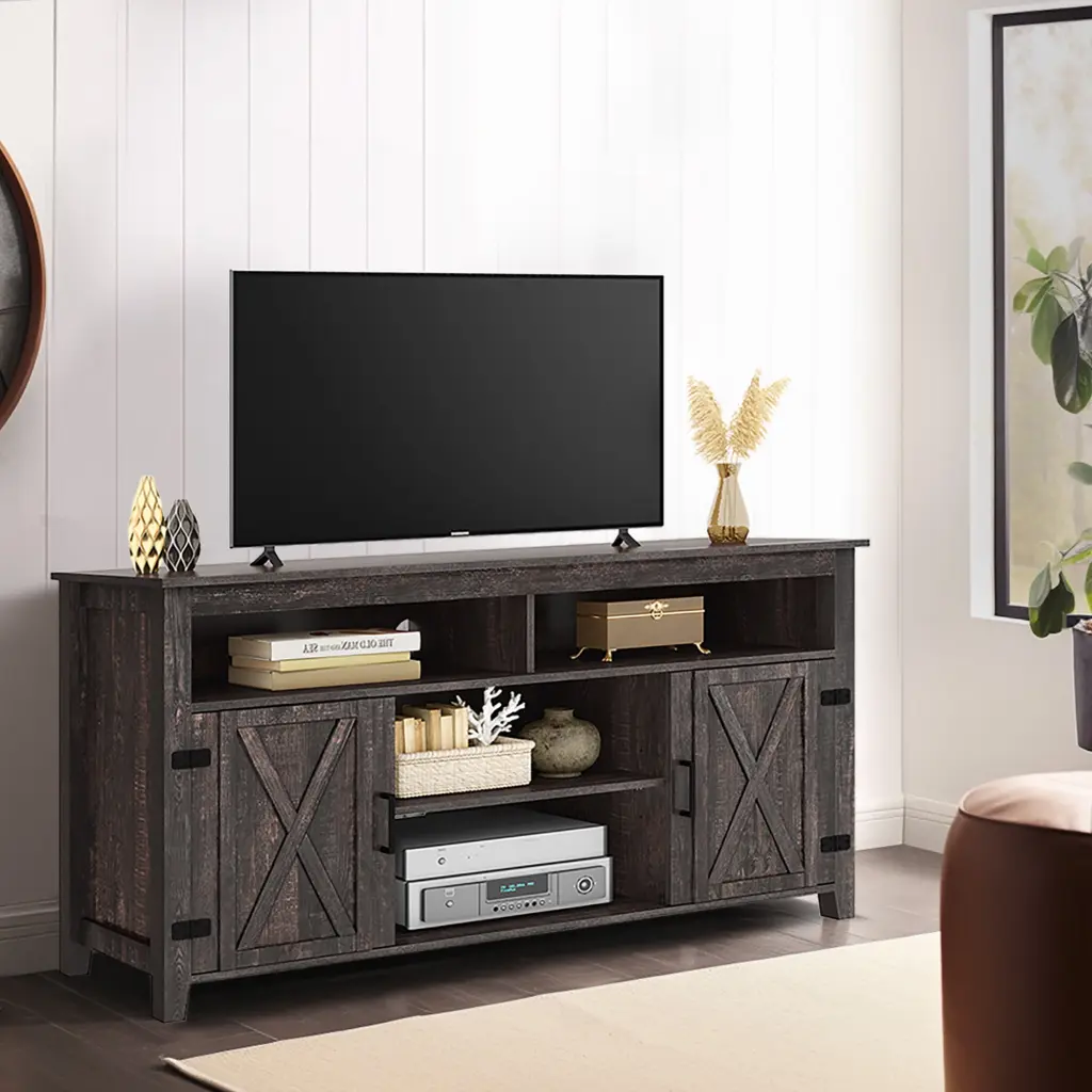 DWVO Barn Door Entertainment Center Farmhouse TV Stand 65 Inch TVs Rustic Oak