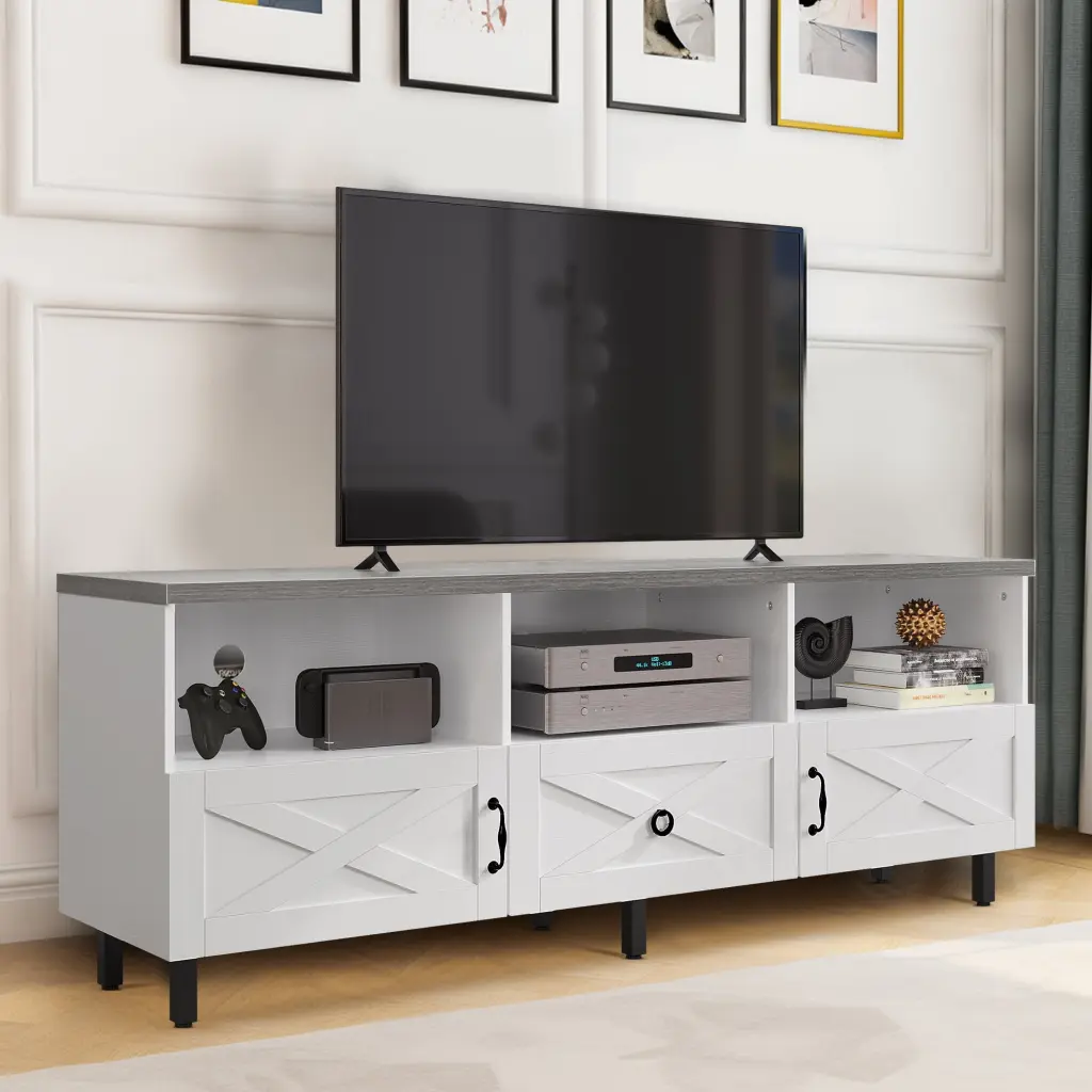 DWVO Modern TV Stand 70/65/60/55 inch Boho Wood Farmhouse Media Console White/Grey