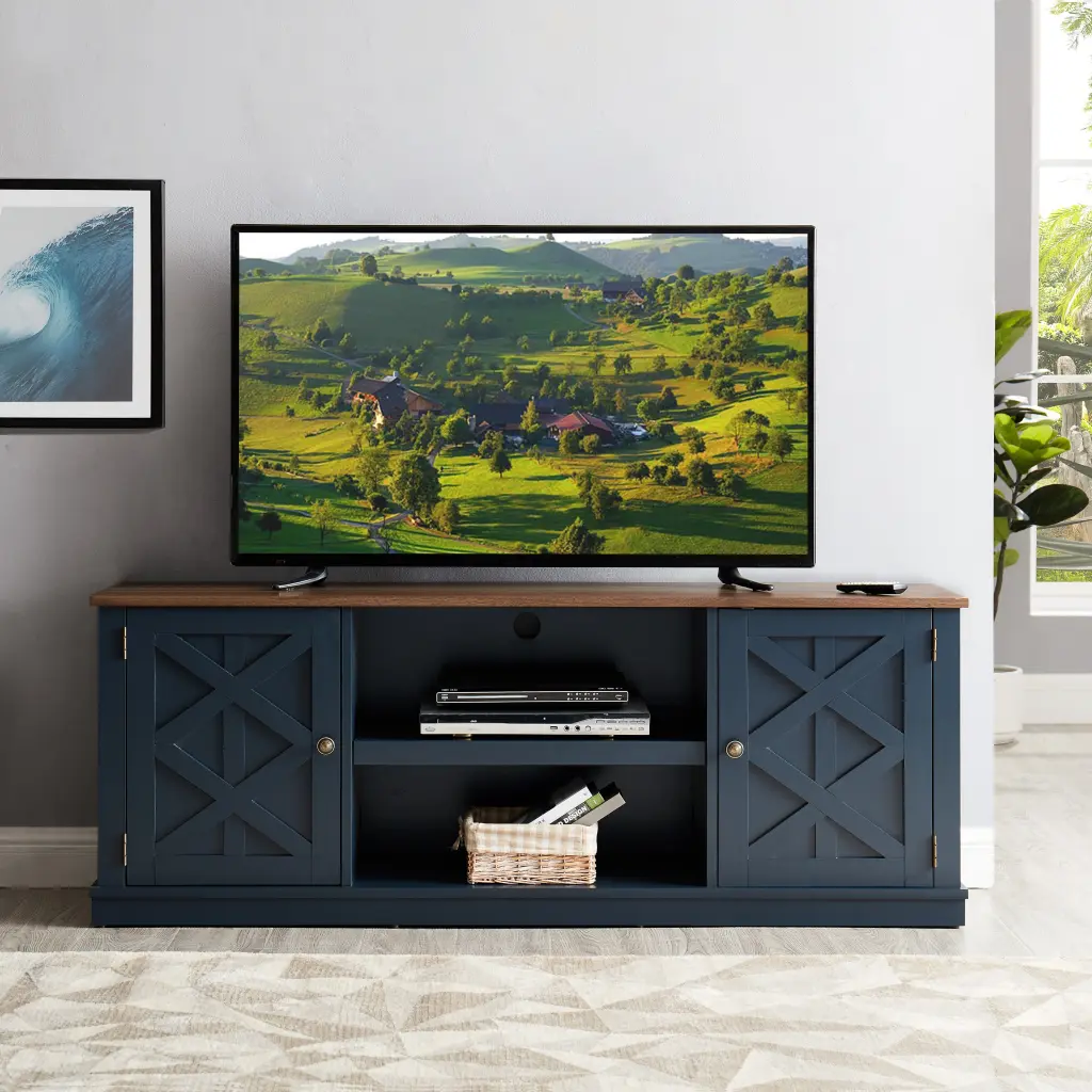 FESTIVO 64 Inch Farmhouse TV Stand Navy Blue Entertainment Center Adjustable Shelf Living Room Media Console