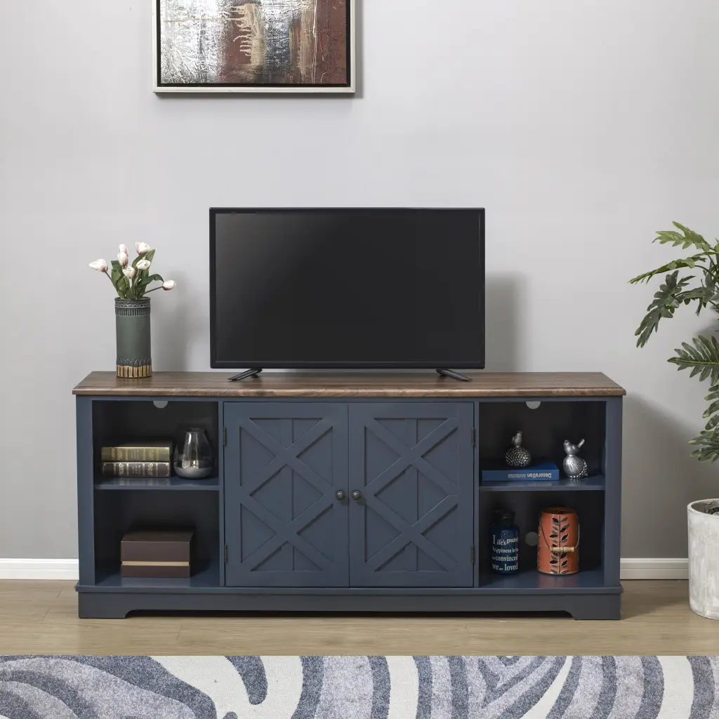FESTIVO Navy Blue Farmhouse TV Stand Adjustable Shelves TVs Up to 75 Inch