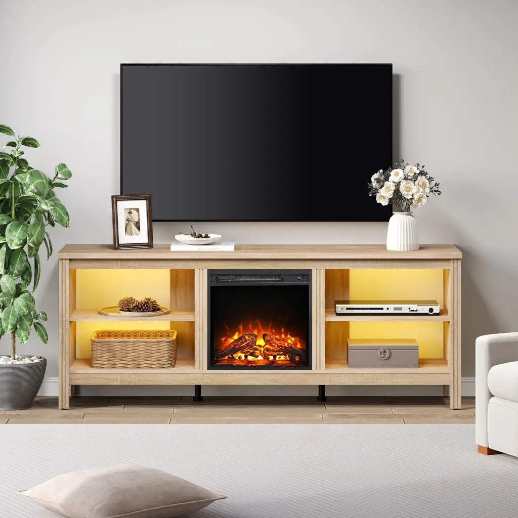 Farmhouse TV Stand 75 inch TV Black Entertainment Center 6 Storage Cabinets Living Room Bedroom FITUEYES