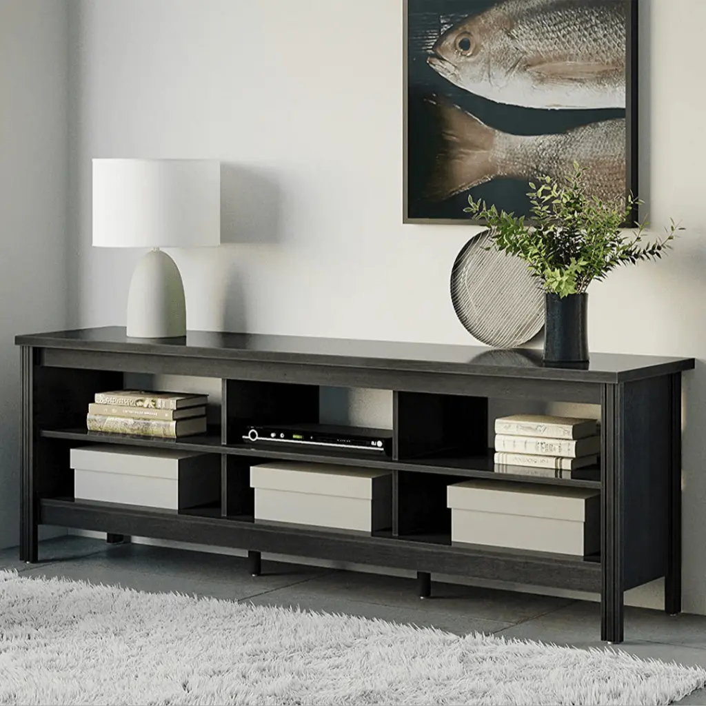 Farmhouse TV Stand 75 Inch TV 6 Storage Compartments Black FITUEYES