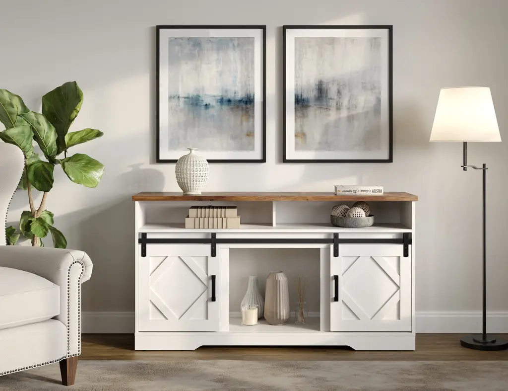 Farmhouse TV Stand 65+ Inch TV White FITUEYES