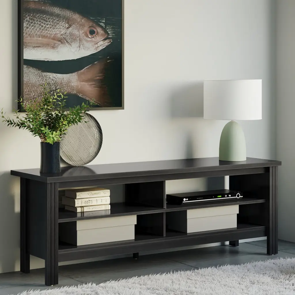 Farmhouse Wood TV Cabinet 65 Inch TVs 4 Cubby Storage Living Room Bedroom FITUEYES