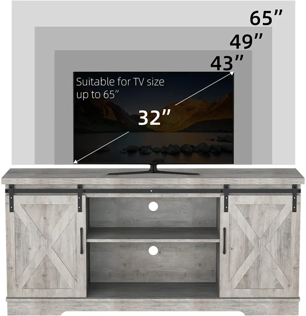 Modern Farmhouse Sliding Barn Door TV Stand 65 Inch Television 59 Inch Entertainment Center Movable Shelf Hosslly