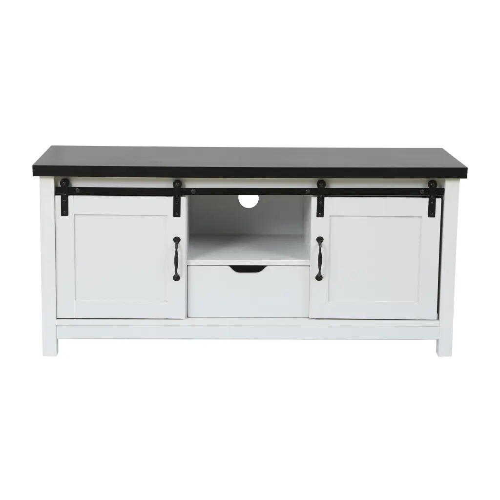 LuxenHome Modern Farmhouse TV Stand 55 Inch TVs White Dark Brown