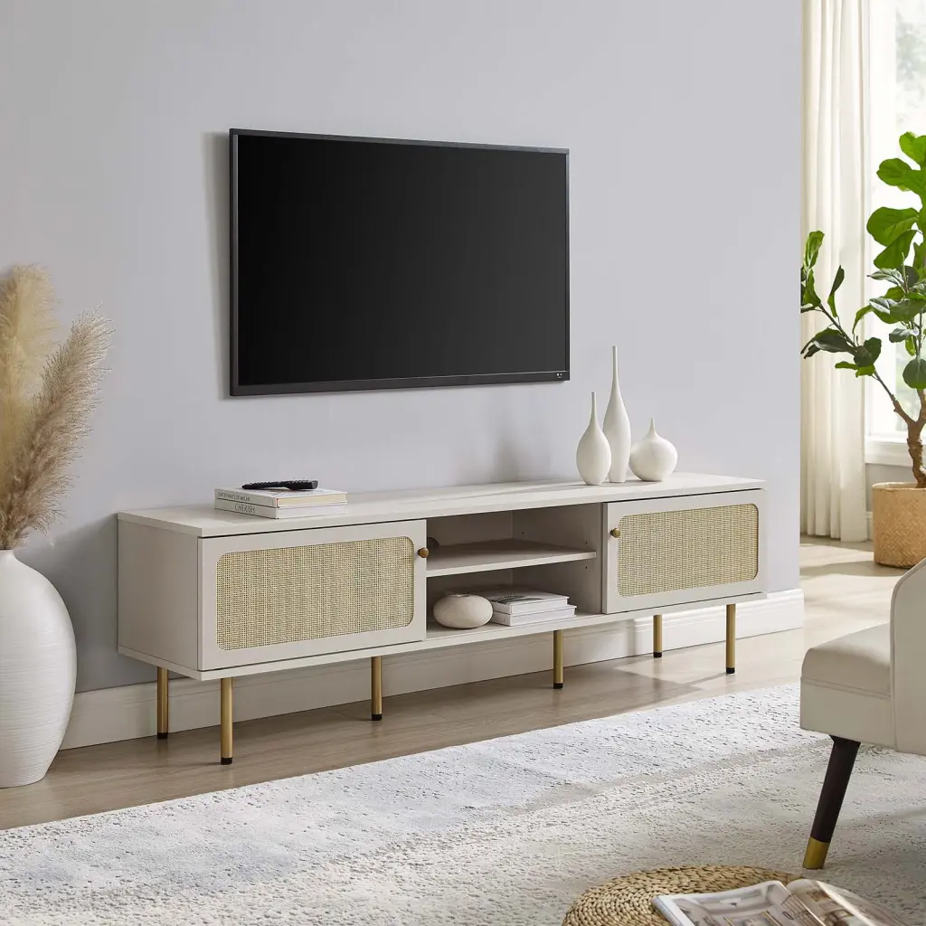 Modway Cambria 70 TV Stand White Farmhouse Entertainment Center