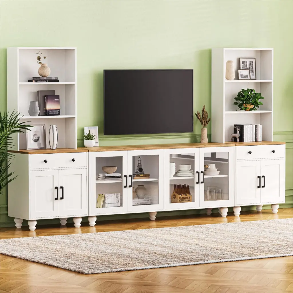 Farmhouse TV Stand Solid Wood Gourd Influenced Legs TVs Up To 70 Inch on-trend