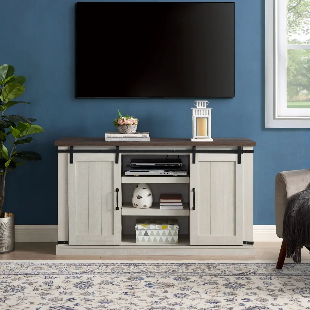 Classic Farmhouse TV Stand Transitional 60 Inch TVs Light Gray Pregoods shop