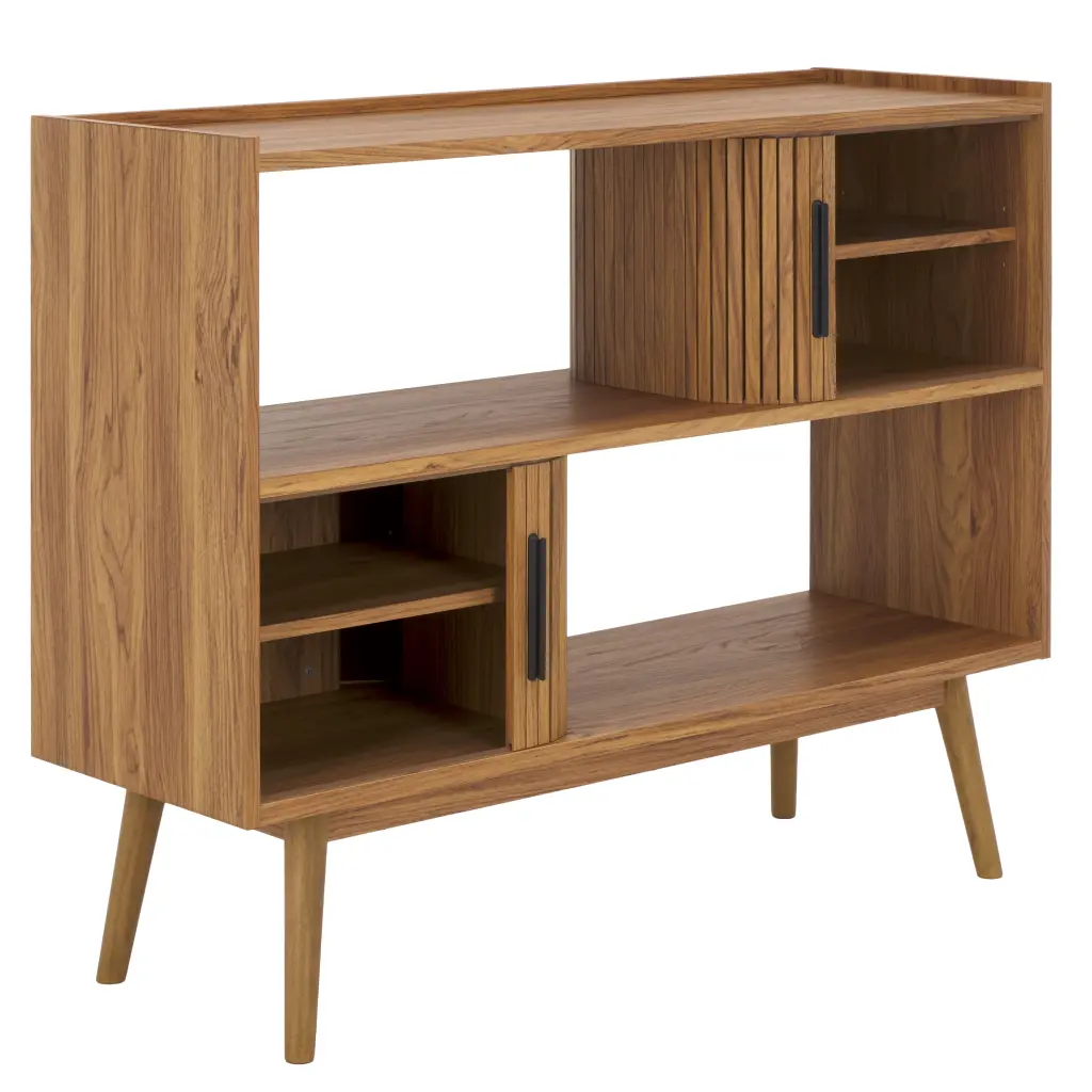 SAFAVIEH Javante Farmhouse Tambour Door Media Stand Oak, 43.3 Inch Wide TV Console