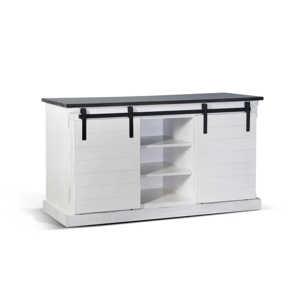 Sunny Designs 65 Barn Door Farmhouse Wood TV Console White and Dark Brown