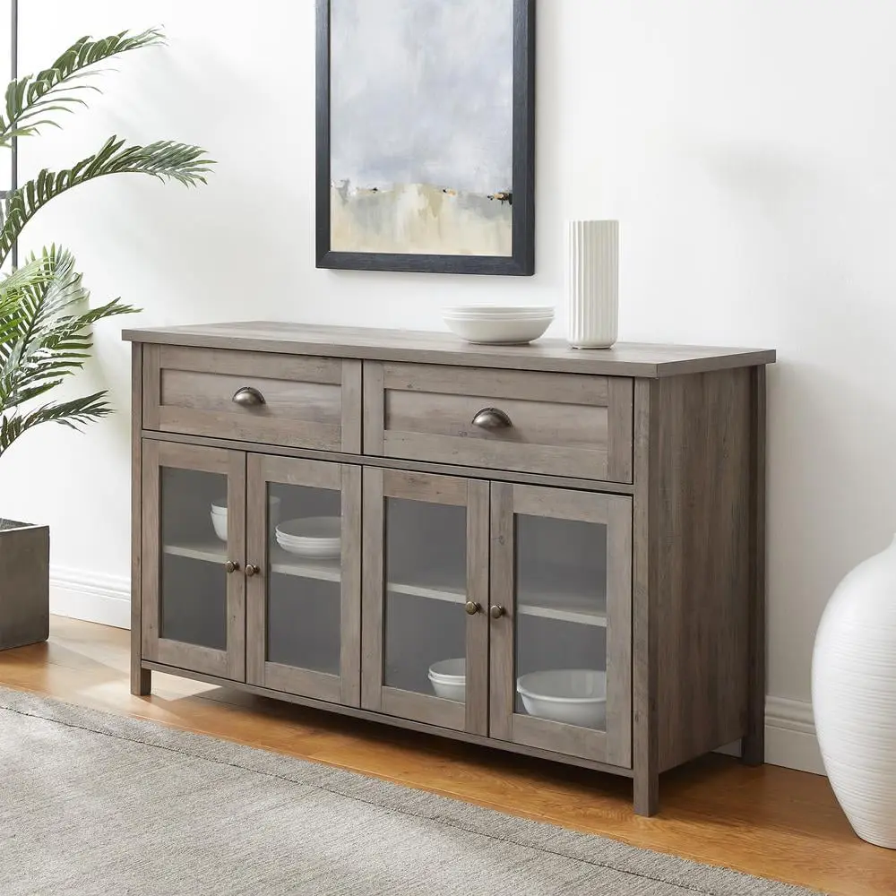 Farmhouse 2-Drawer 4 Glass Door TV Stand TVs up to 58 Inches Gray Wash Walker Edison
