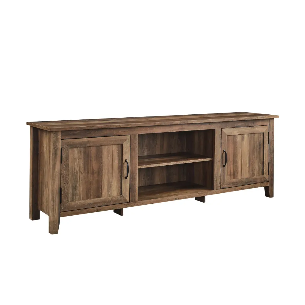 Modern Farmhouse 2 Door Grooved 70 Inch TV Stand 85 Inch TVs Rustic Oak Finish walker edison