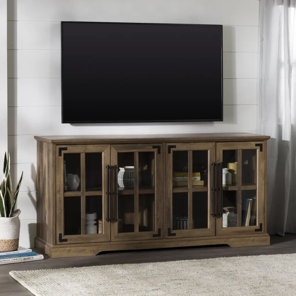 Walker Edison Farmhouse 4-Door TV Stand 65 Inch TVs Reclaimed Barnwood Entertainment Center