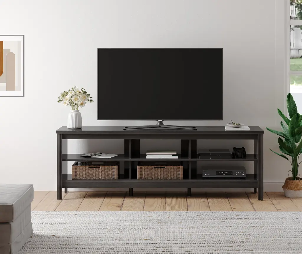 Farmhouse TV Stand TVs Up to 75 Inches TV Entertainment Center Media Console Bedroom Black 70 Inch Wampat