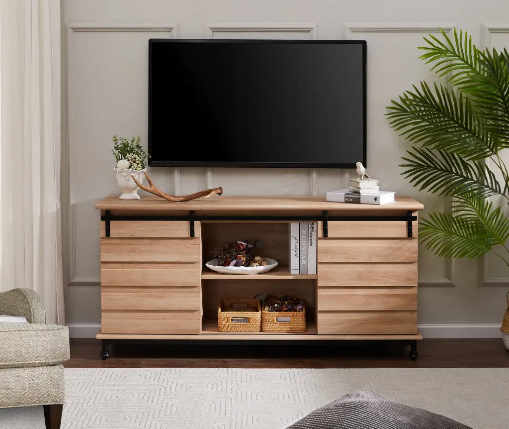 Oak Farmhouse TV Stand 65 Inch TVs Wood Media Cabinet Living Room Entertainment Center Wampat