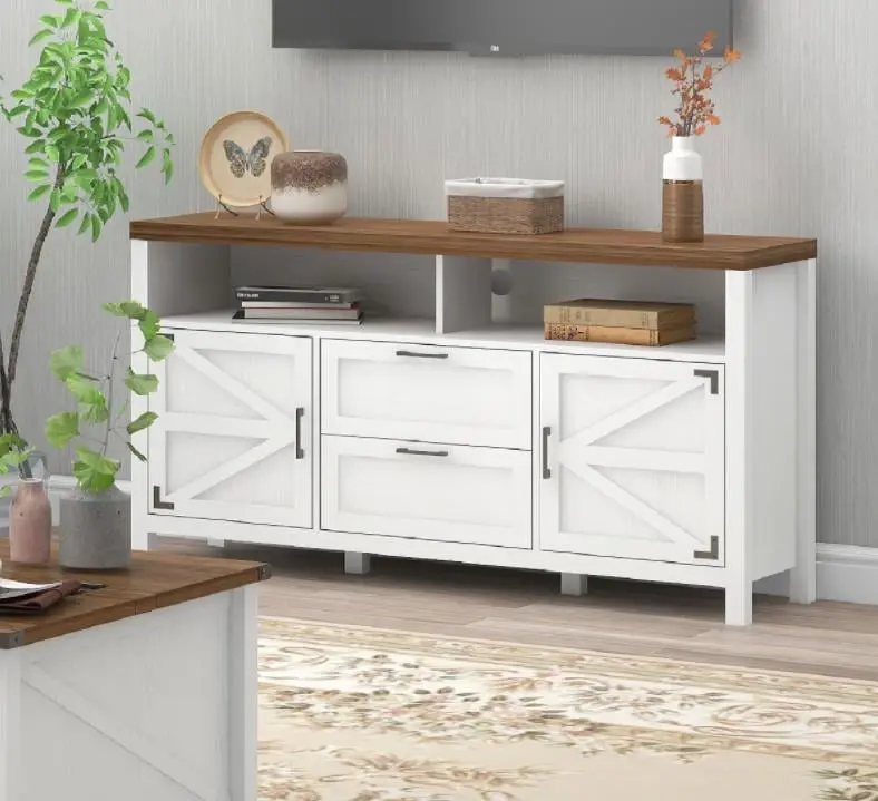 Farmhouse TV Stand 75 65 Inch TV Modern Entertainment Center Storage White WhizMax