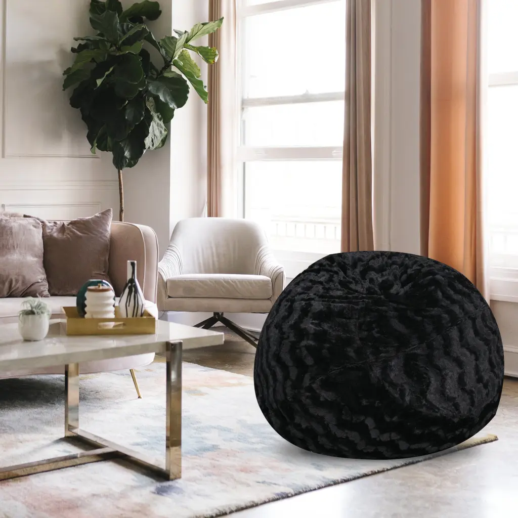 Faux Fur Bean Bag Chair Black 5Ft Comfortable Lounger bazar