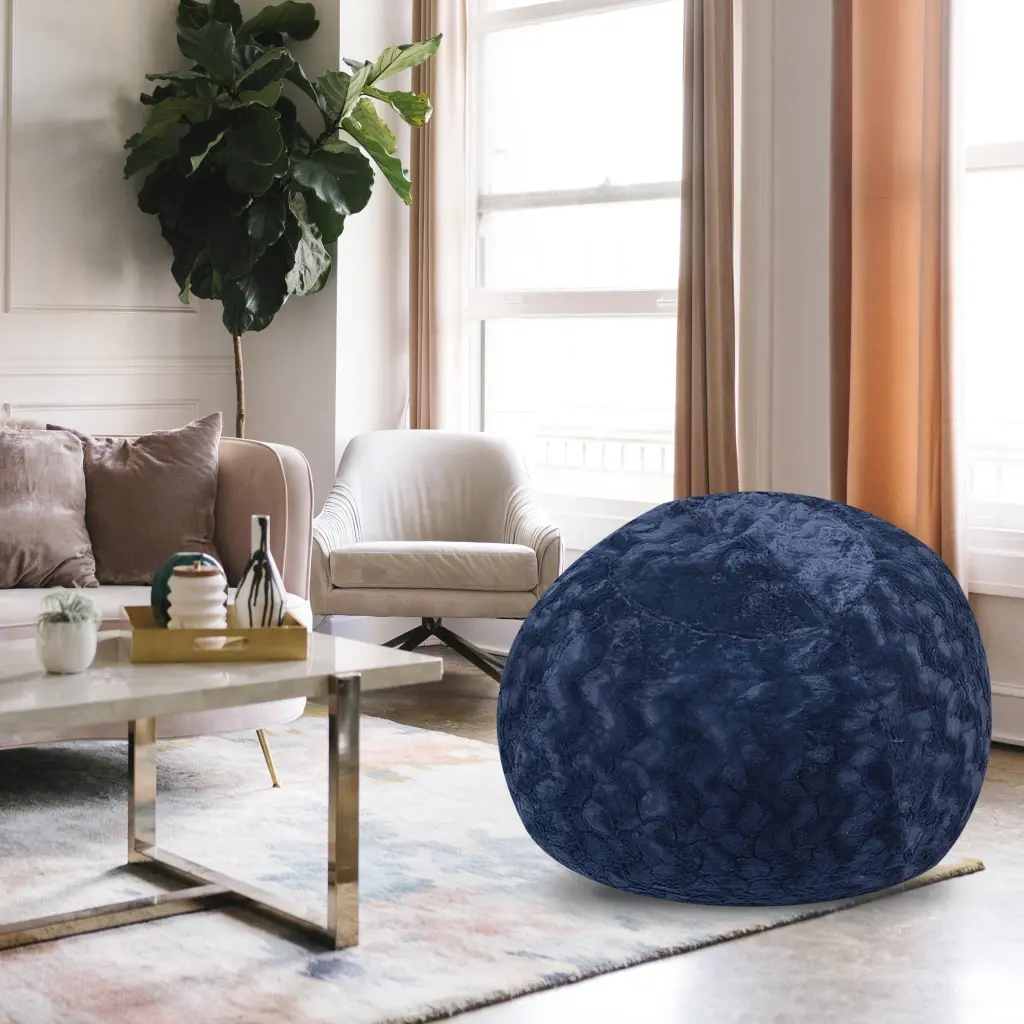 Faux Fur Bean Bag Chair Navy 4Ft Comfortable And Stretchable Material Lounger Kids bazar