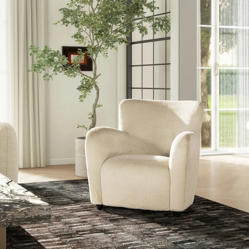 Wolffe 32 Inch Curved Arm Accent Chair White Faux Fur jennifer taylor home