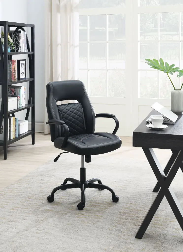 Office Chair Black Faux Leather Ergonomic Desk Chair poundex
