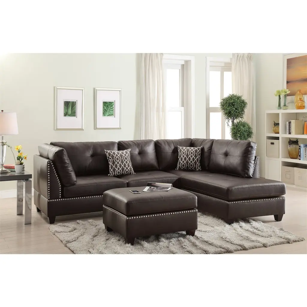 Faux Leather Reversible Sectional Sofa Ottoman Espresso simple relax
